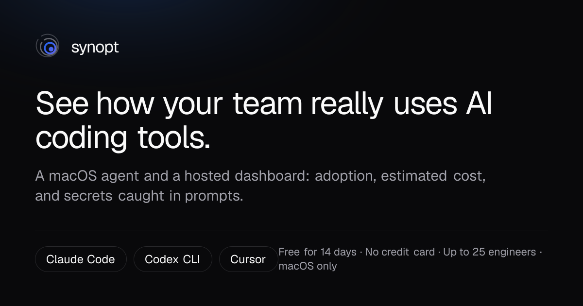Synopt: see how your team uses AI coding tools preview
